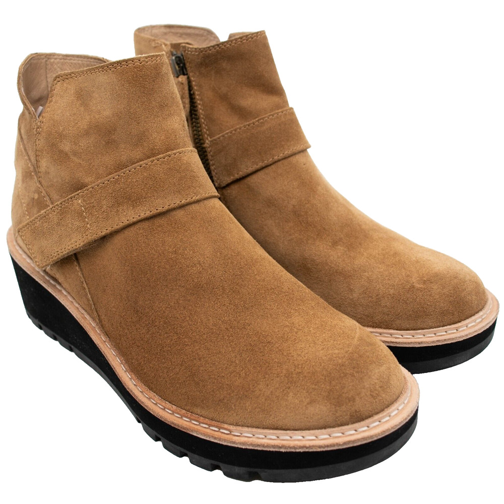 Eileen Fisher Cargo Platform Wedge Suede Ankle Boot Savana Brown SIZE 8.5